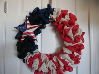 Red White and Blue Burlap Star Wreath