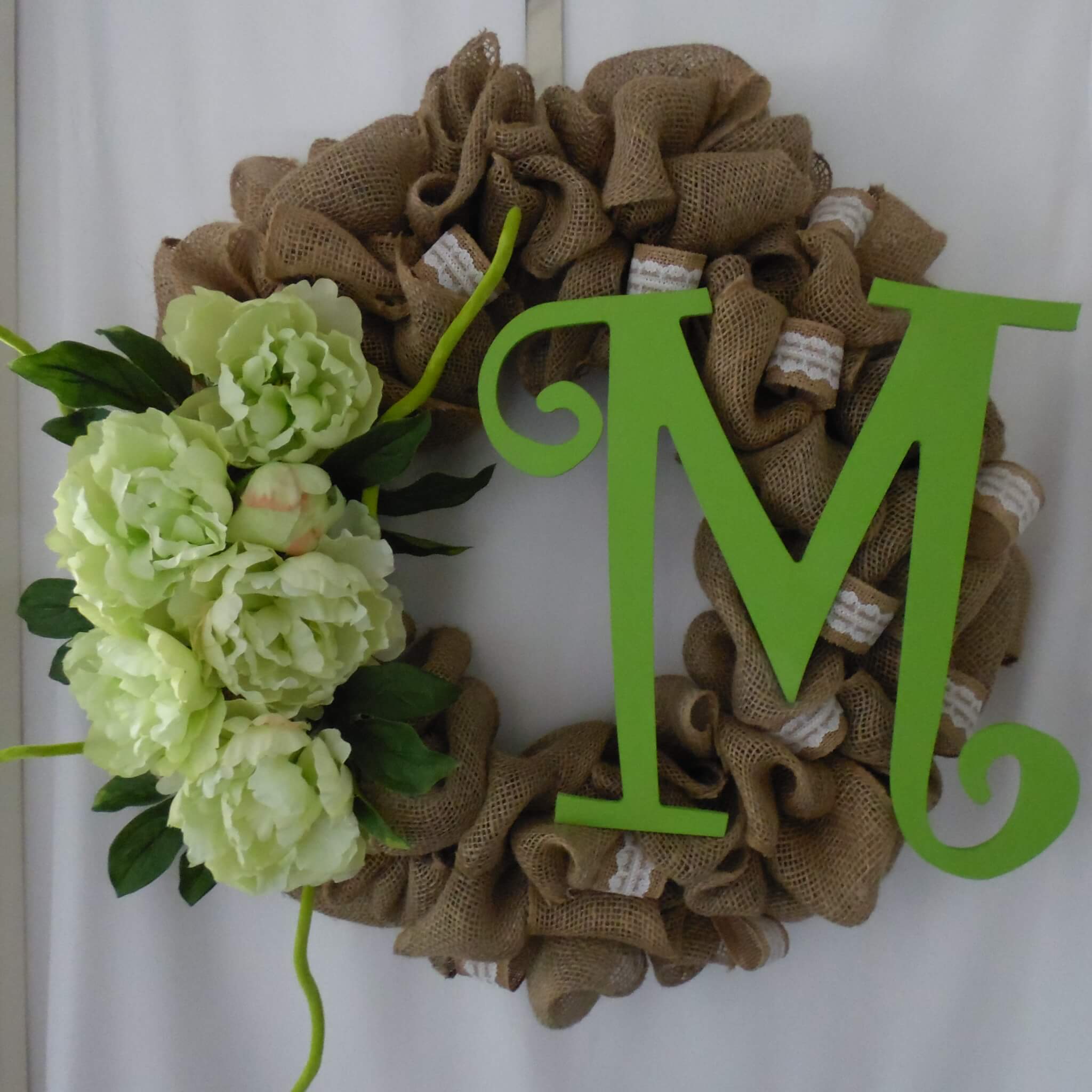 Spring Burlap Wreath with Monogram from A to Z