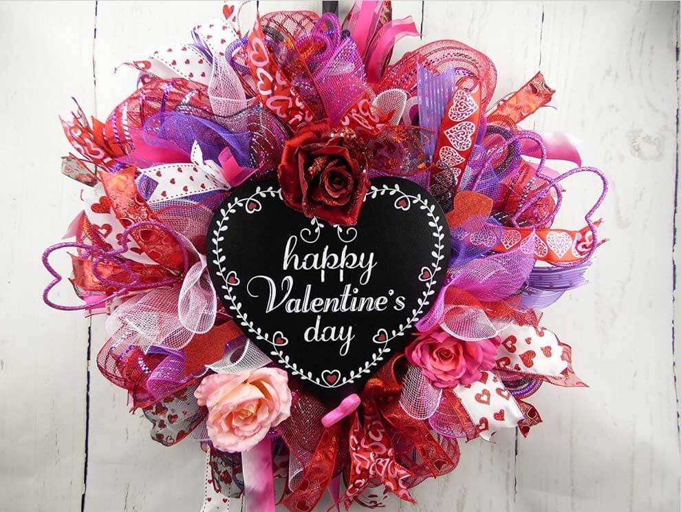 Valentines Day Deco Mesh Wreath