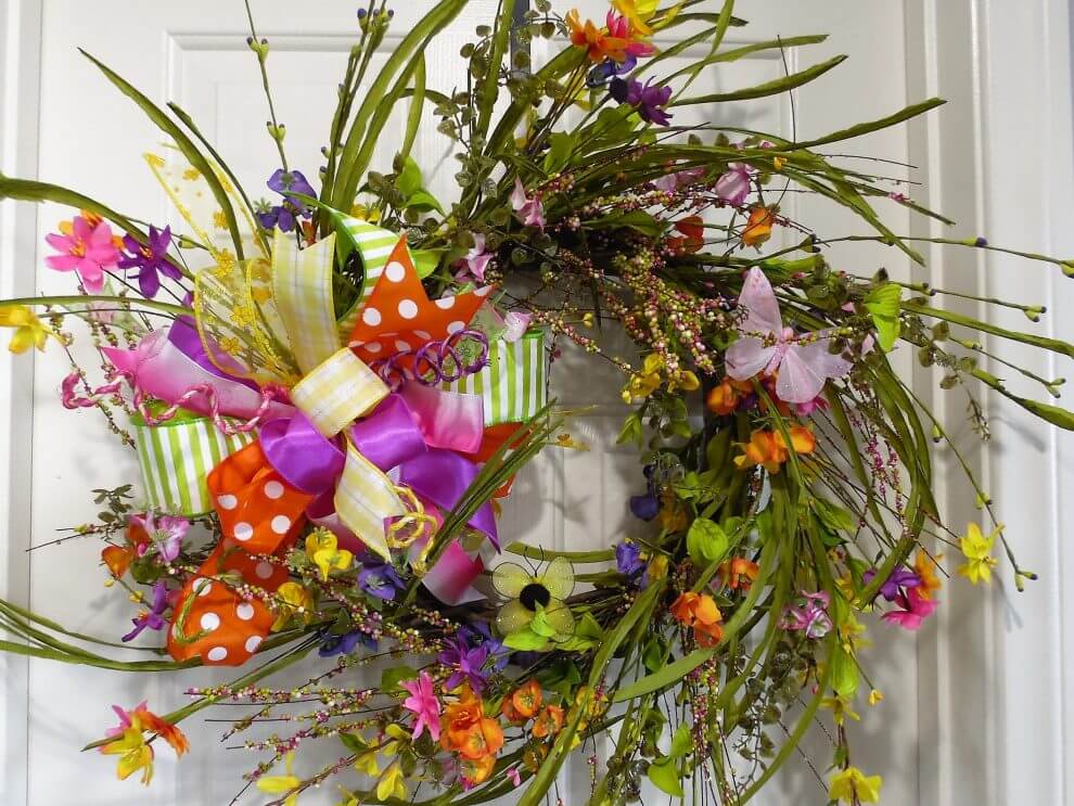 Springtime Grapevine Wreath With Bow And Flowers Home Decor
