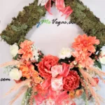 Spring Floral Moss Wreath Peach