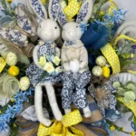 Blue Yellow Easter Bunny Couple Wreath 10