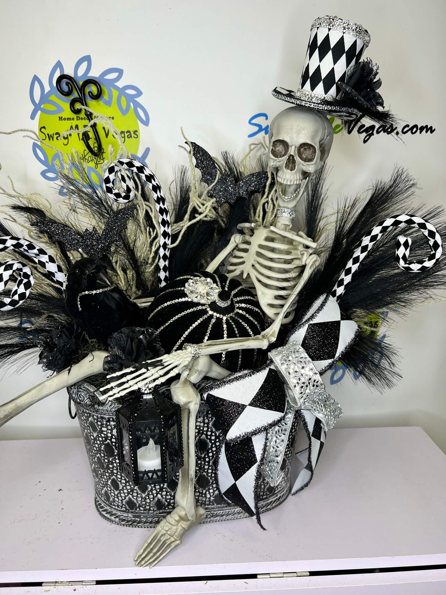 Glam Halloween Centerpiece with Skeleton