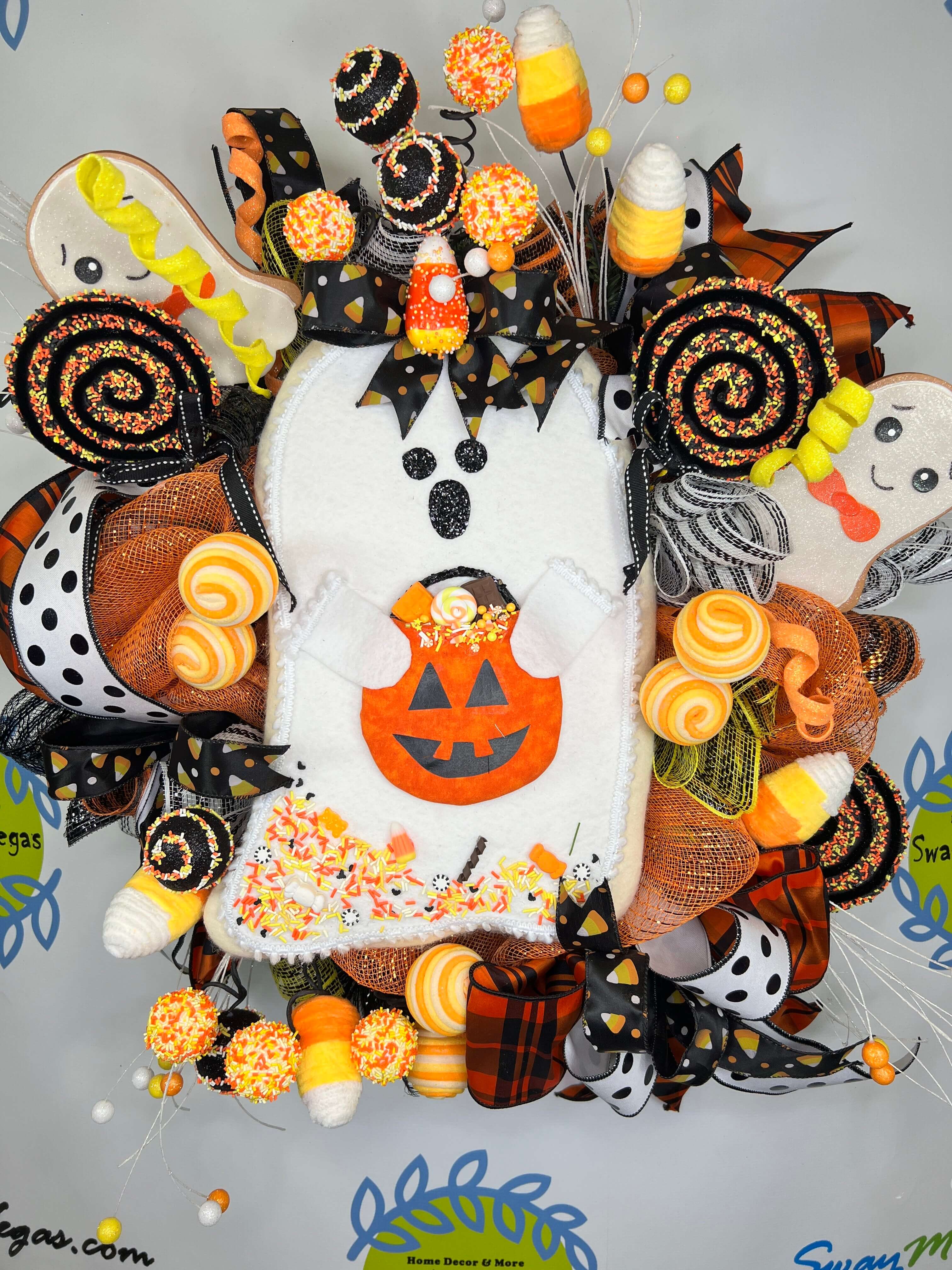 Halloween Candy Corn Ghost Wreath