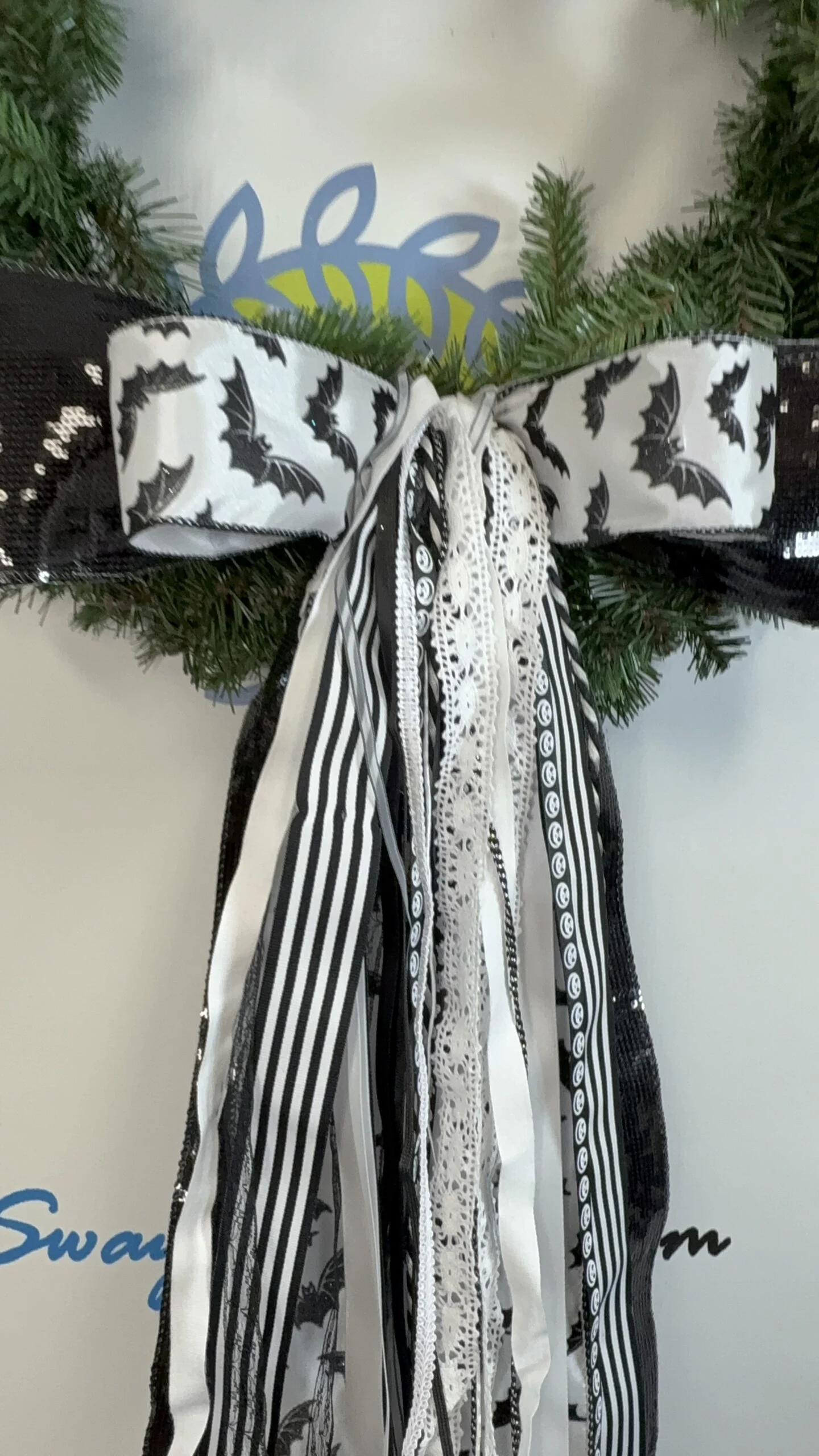 Black White Halloween Bat Bow (1)