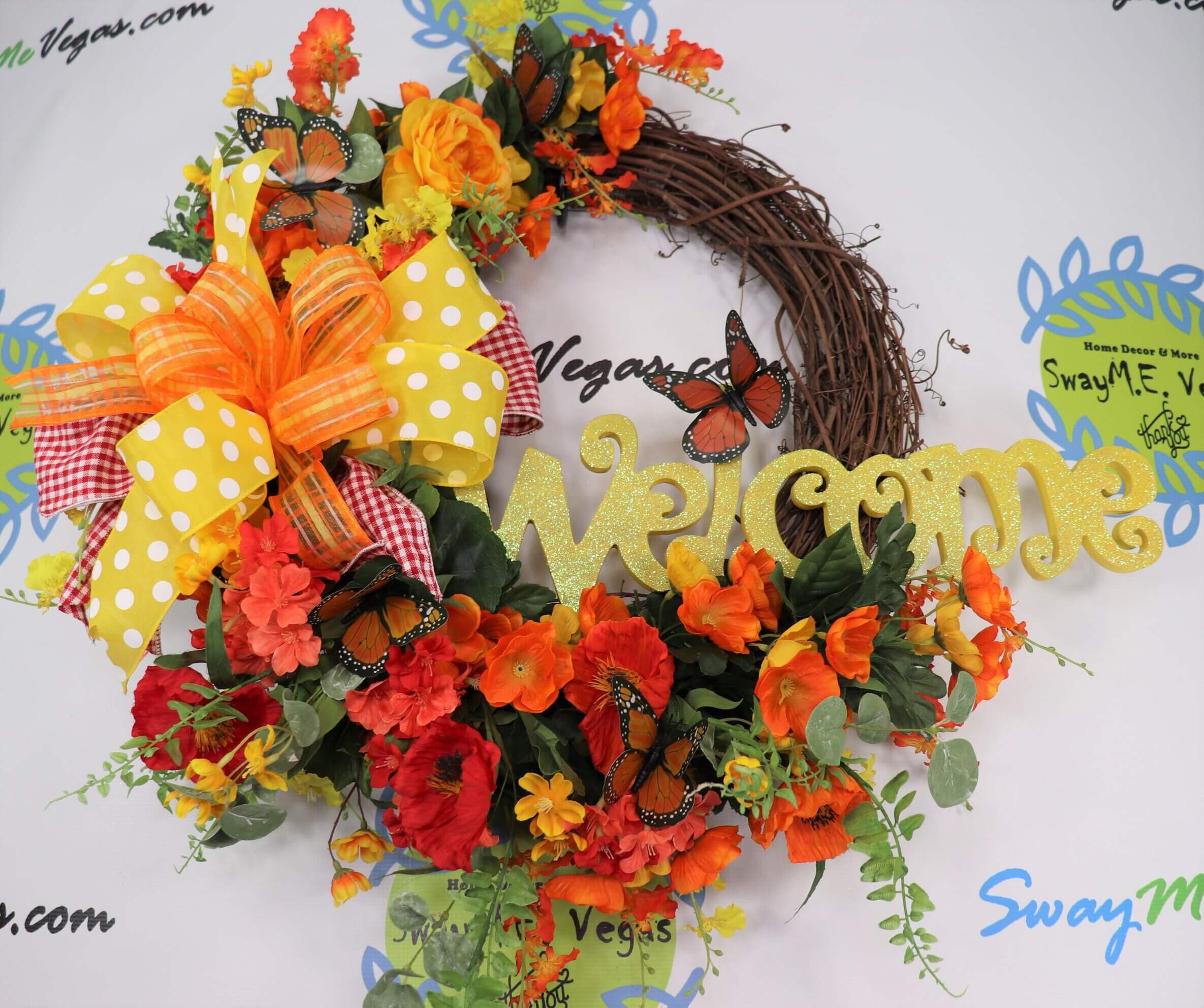 Welcome Spring Summer Grapevine Wreath yellow Orange Red 1