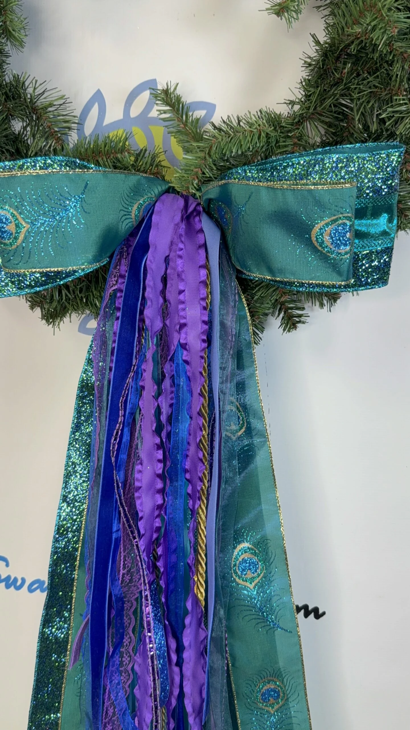 Peacock Christmas Bow With Purple Tails (2)
