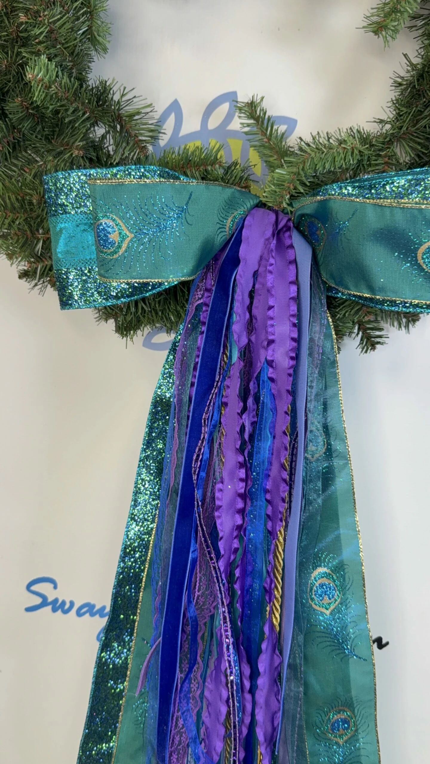 Peacock Christmas Bow With Purple Tails (7)
