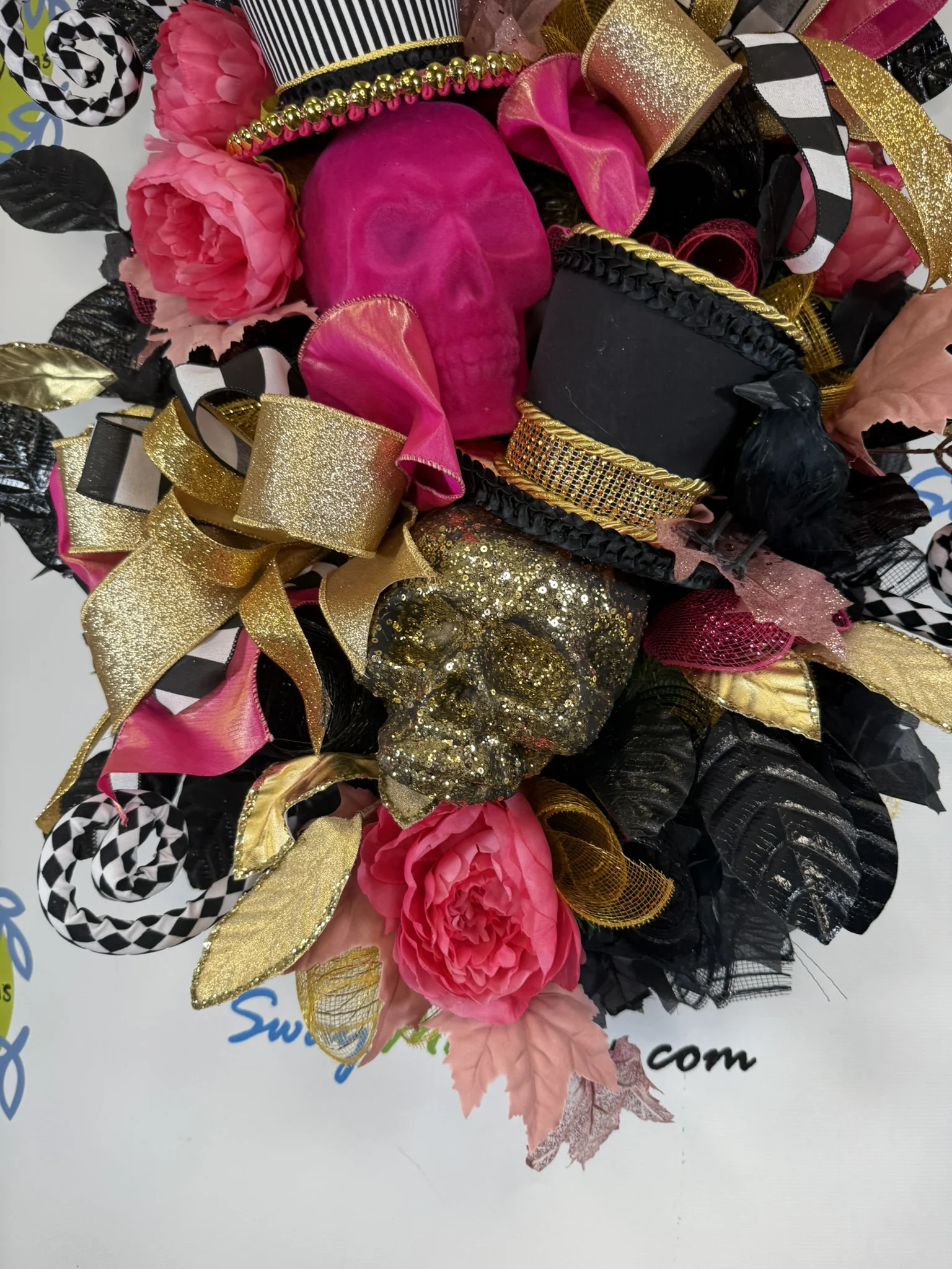 Pink Skull Halloween Wreath 4 Pink Skull Halloween Wreath (2)